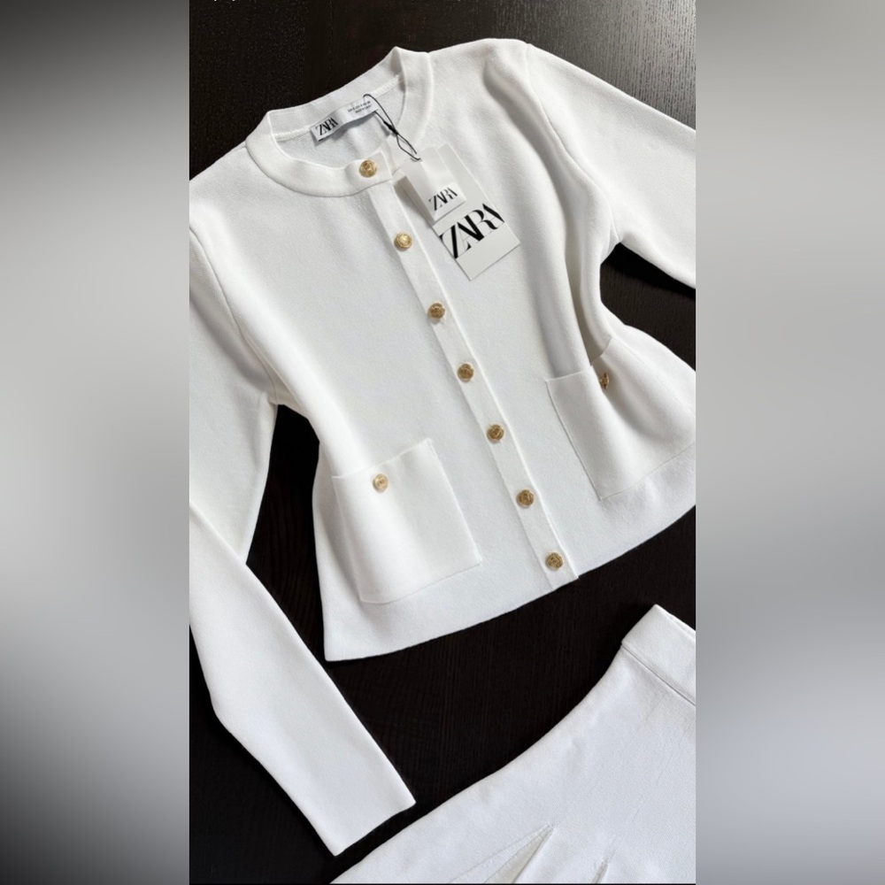 Zara Cream Cardigan and Skirt Set with Gold Accents - Picture 2 of 8